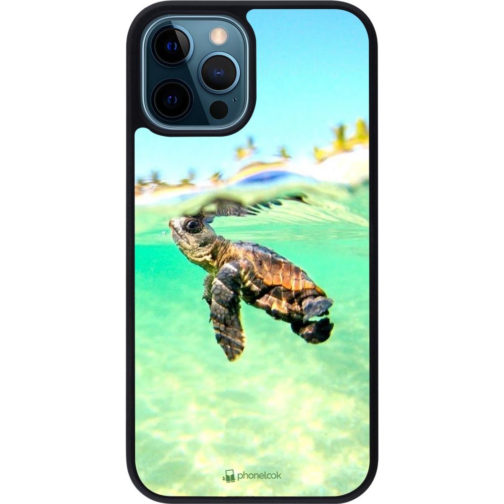 Coque iPhone 12 / 12 Pro - Silicone rigide noir Turtle Underwater