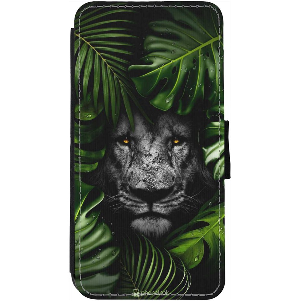 Hülle iPhone 12 / 12 Pro - Wallet schwarz Forest Lion