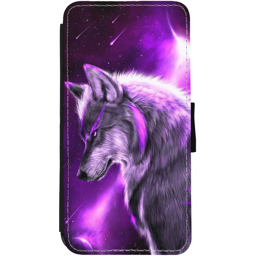 Hülle iPhone 12 / 12 Pro - Wallet schwarz Purple Sky Wolf