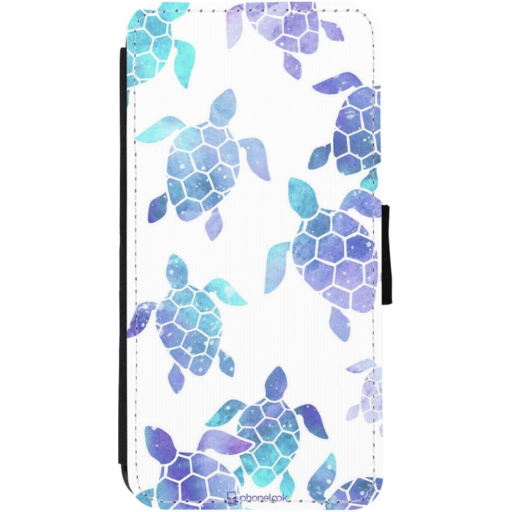 Coque iPhone 12 / 12 Pro - Wallet noir Turtles pattern watercolor