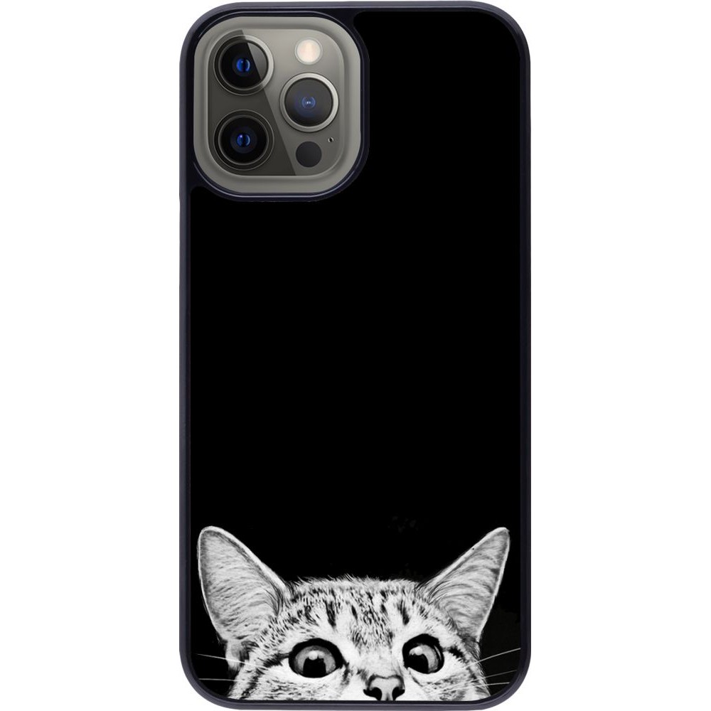 Coque iPhone 12 Pro Max - Cat Looking Up Black
