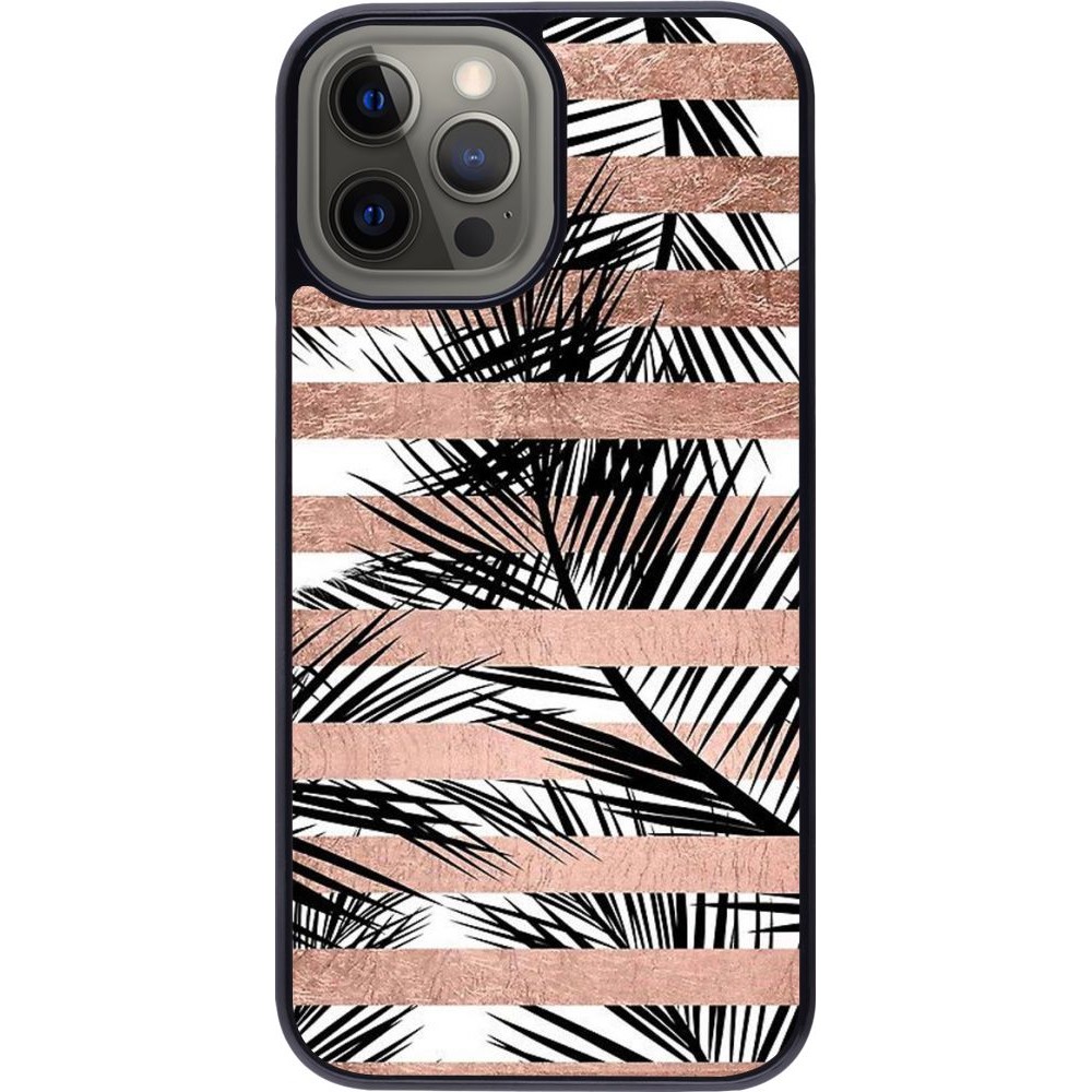 Coque iPhone 12 Pro Max - Palm trees gold stripes