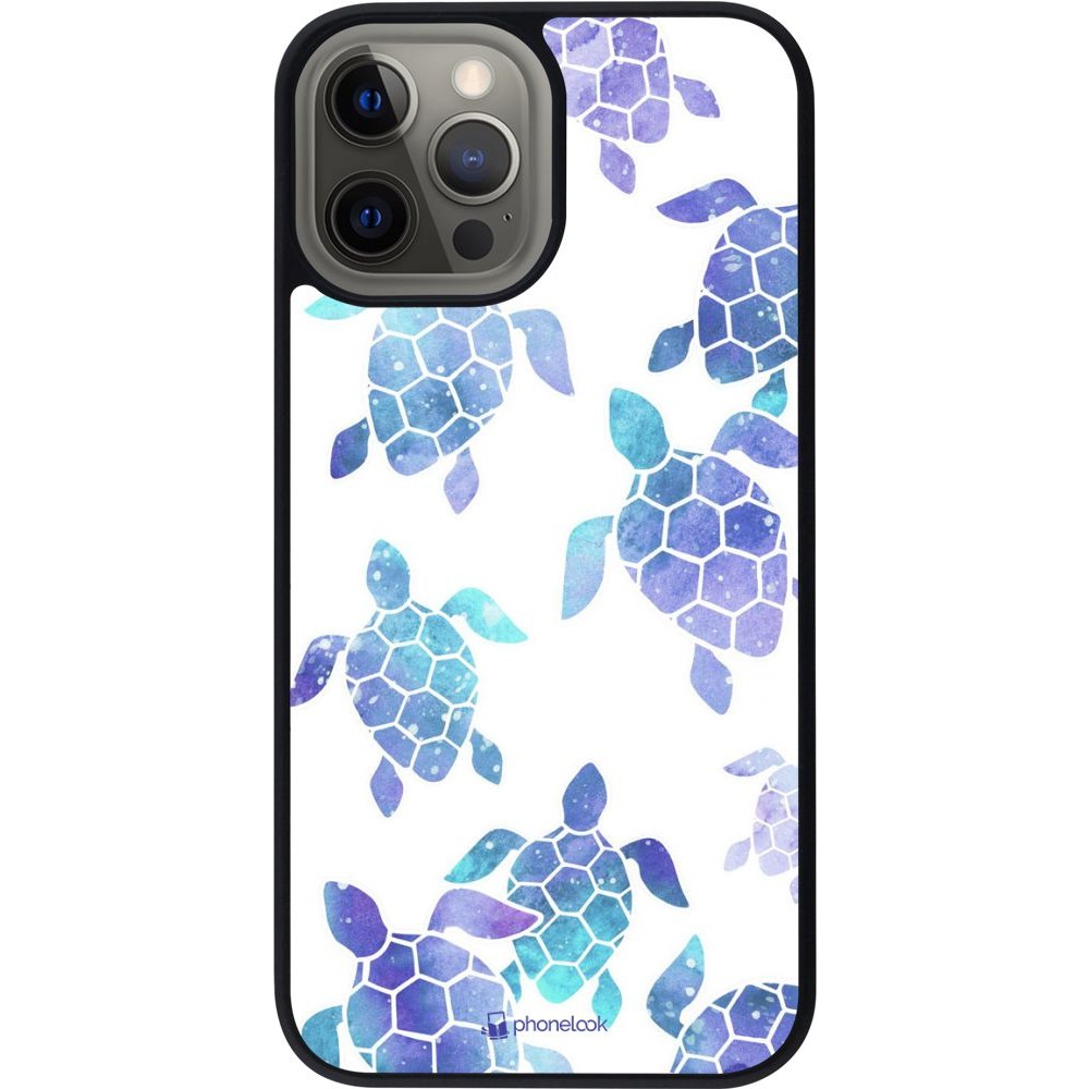 Coque iPhone 12 Pro Max - Silicone rigide noir Turtles pattern watercolor