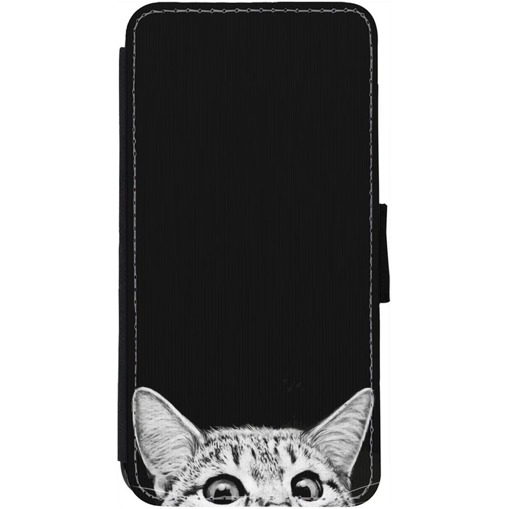 Coque iPhone 12 Pro Max - Wallet noir Cat Looking Up Black