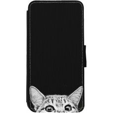 Coque iPhone 12 Pro Max - Wallet noir Cat Looking Up Black