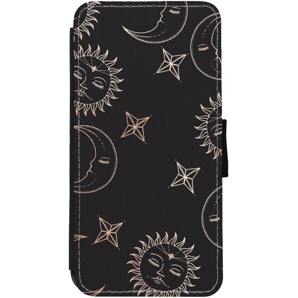 Coque iPhone 12 Pro Max - Wallet noir Suns and Moons
