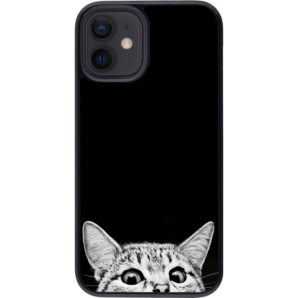 Coque iPhone 12 mini - Cat Looking Up Black