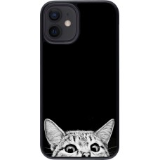 Coque iPhone 12 mini - Cat Looking Up Black