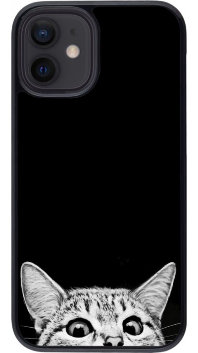 Coque iPhone 12 mini - Cat Looking Up Black