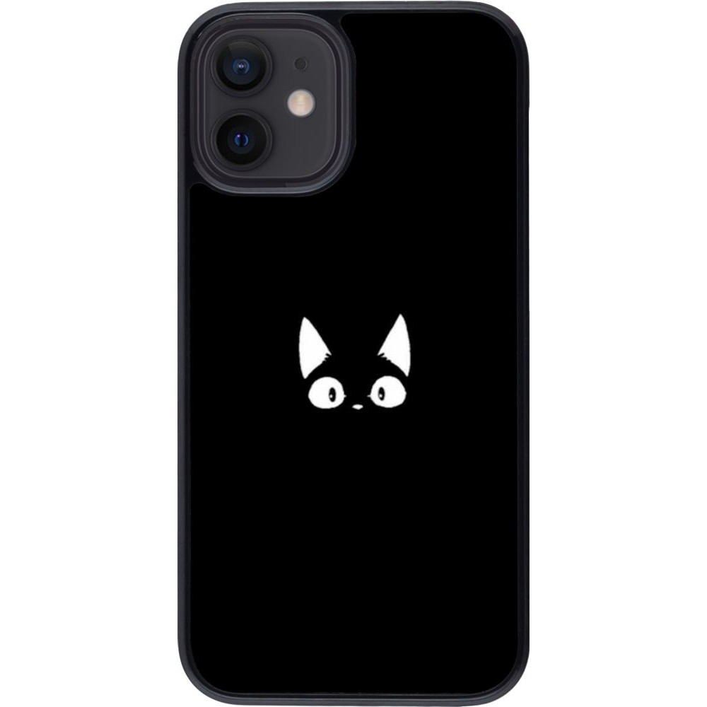 Coque iPhone 12 mini - Funny cat on black