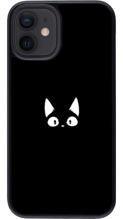 Coque iPhone 12 mini - Funny cat on black