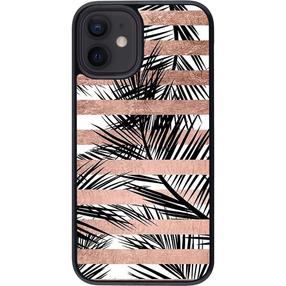 Coque iPhone 12 mini - Palm trees gold stripes