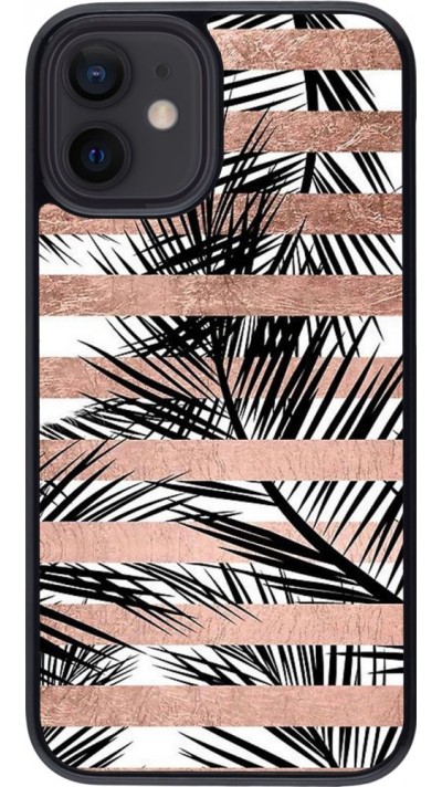 Coque iPhone 12 mini - Palm trees gold stripes