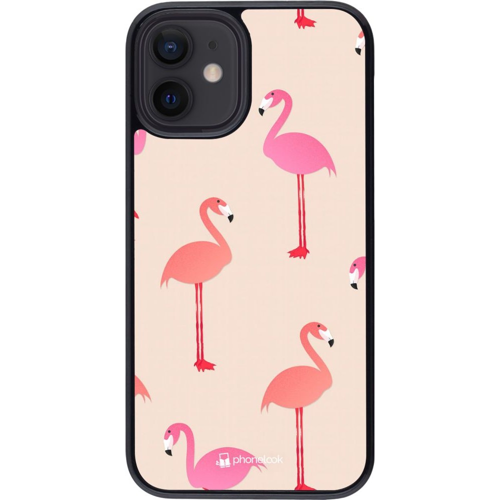 Coque iPhone 12 mini - Pink Flamingos Pattern