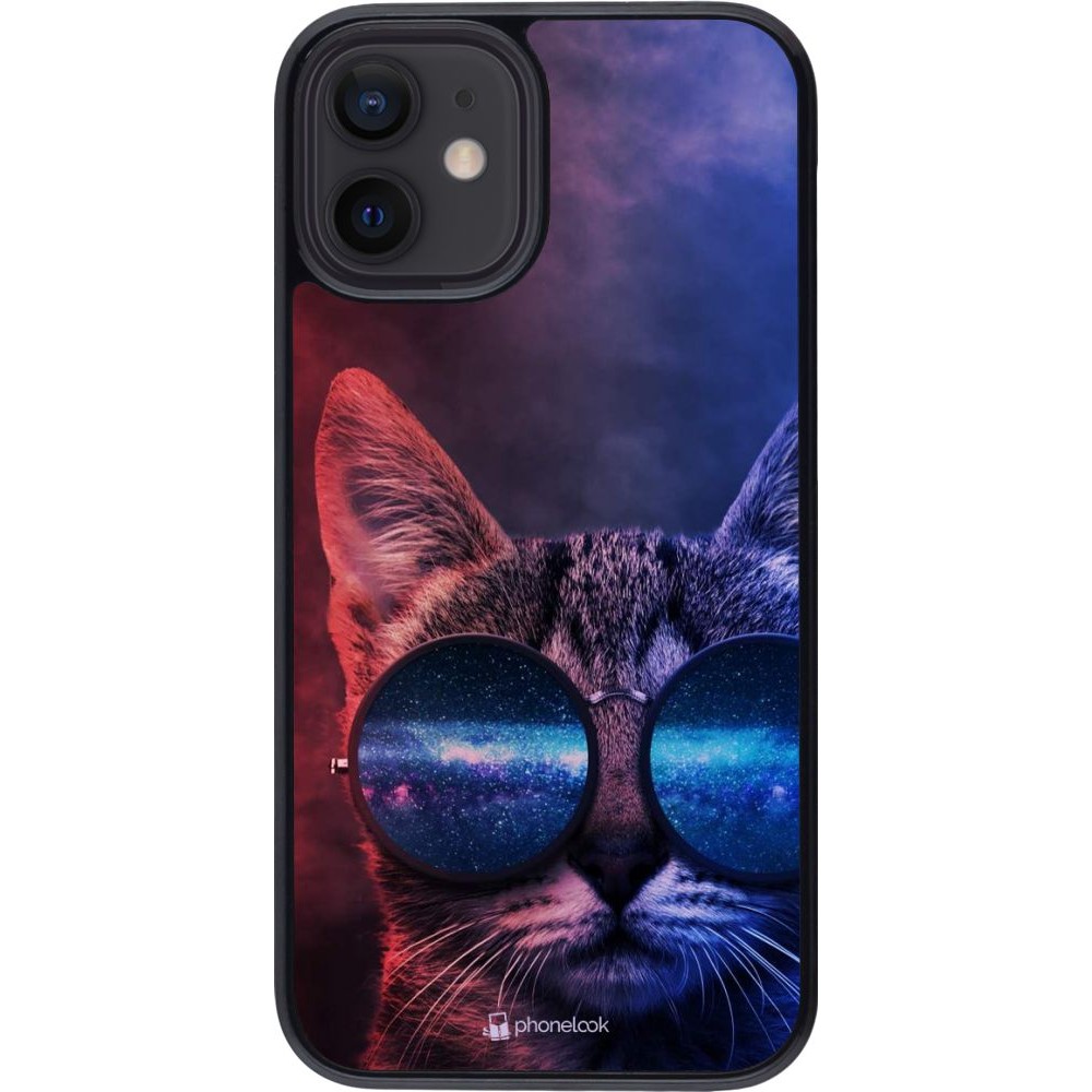 Coque iPhone 12 mini - Red Blue Cat Glasses