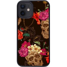 Coque iPhone 12 mini - Skulls and flowers