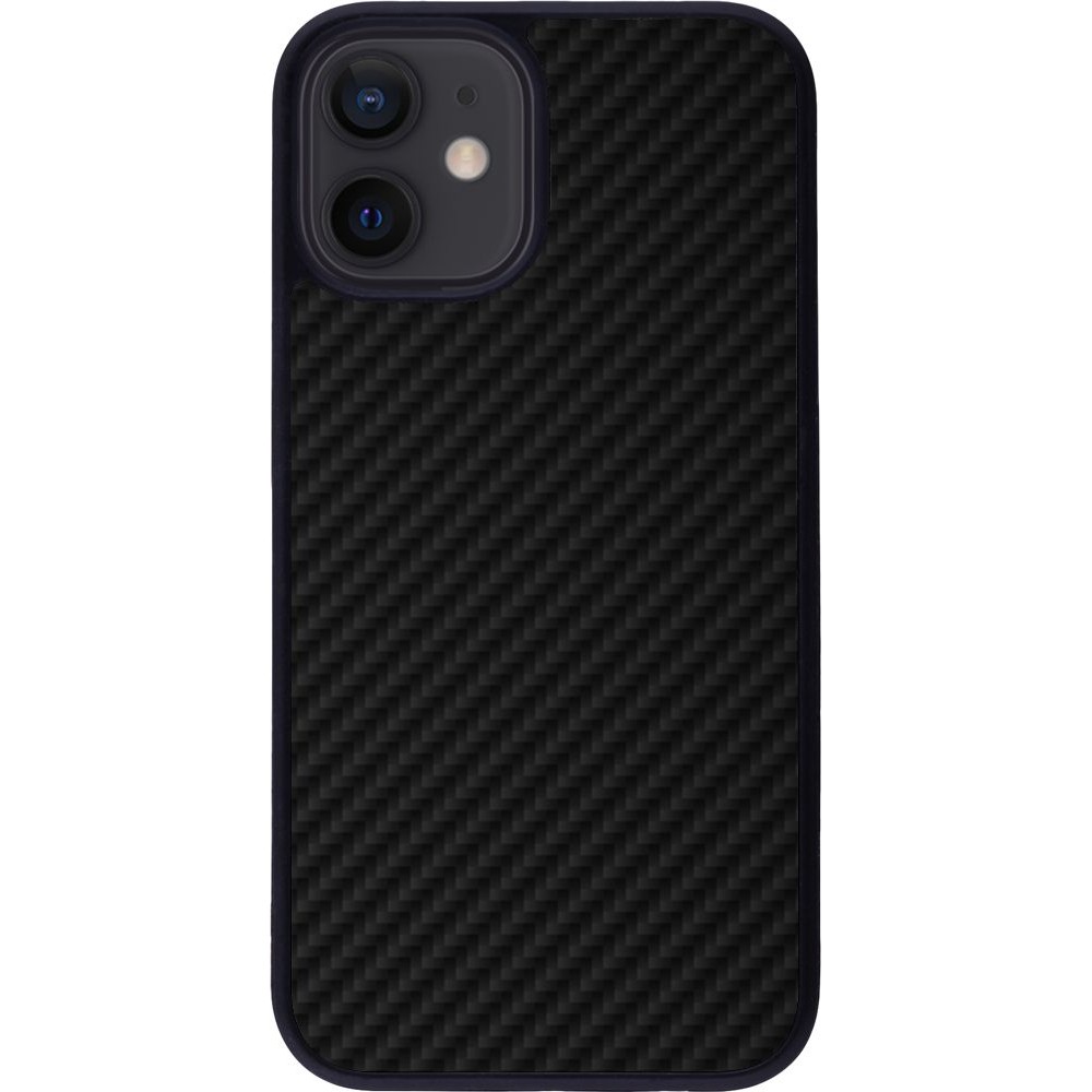 Coque iPhone 12 mini - Silicone rigide noir Carbon Basic