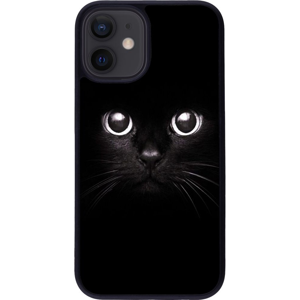 Coque iPhone 12 mini - Silicone rigide noir Cat eyes