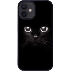 Coque iPhone 12 mini - Silicone rigide noir Cat eyes