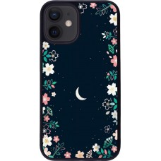 Coque iPhone 12 mini - Silicone rigide noir Flowers space