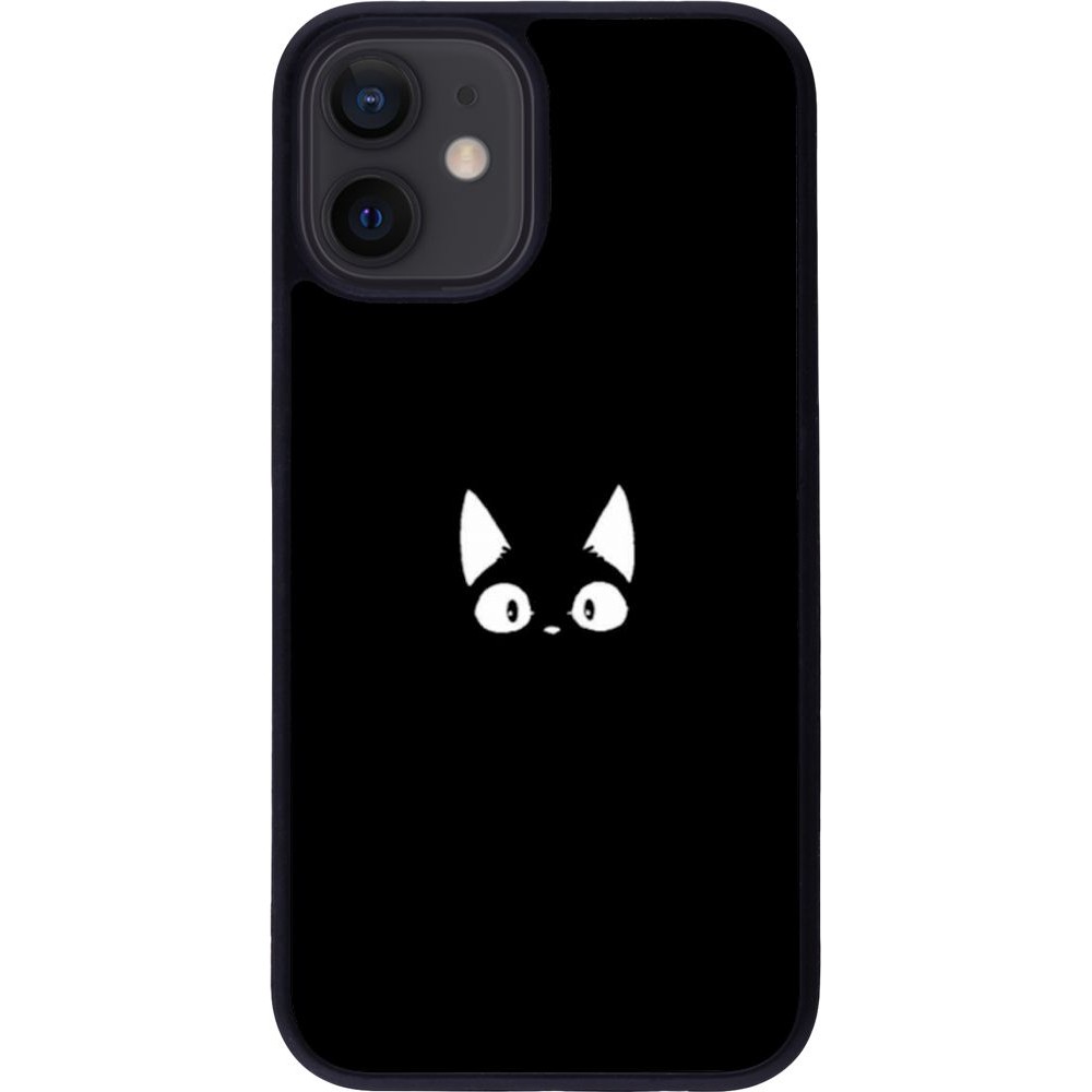 Coque iPhone 12 mini - Silicone rigide noir Funny cat on black