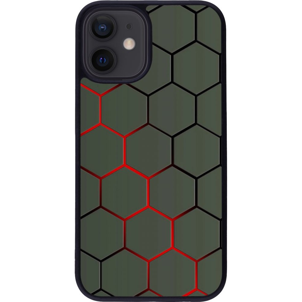 Coque iPhone 12 mini - Silicone rigide noir Geometric Line red