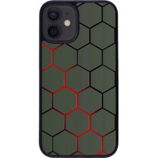 Coque iPhone 12 mini - Silicone rigide noir Geometric Line red