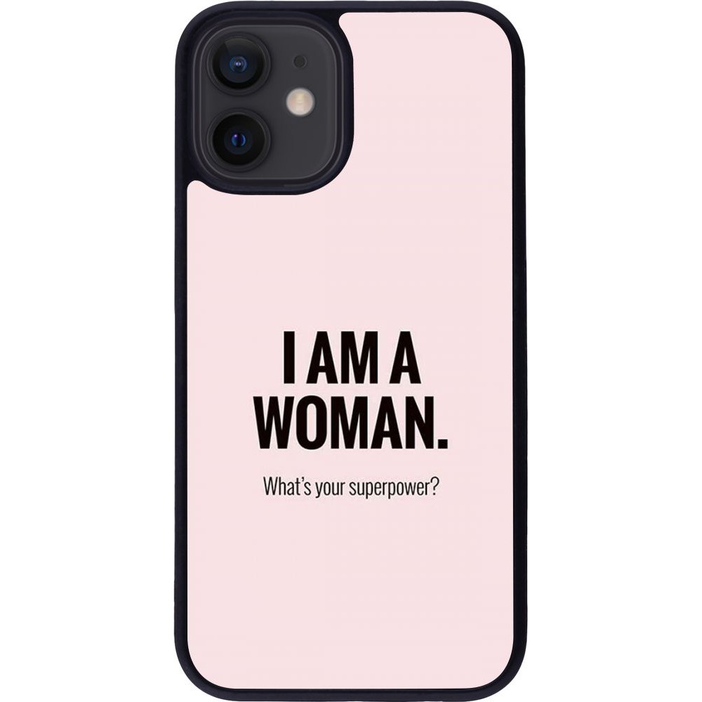 Coque iPhone 12 mini - Silicone rigide noir I am a woman