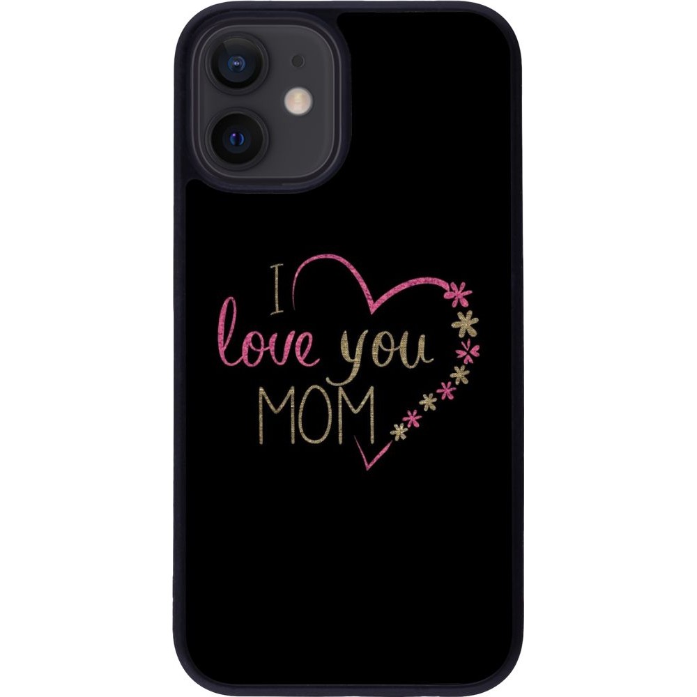 Coque iPhone 12 mini - Silicone rigide noir I love you Mom