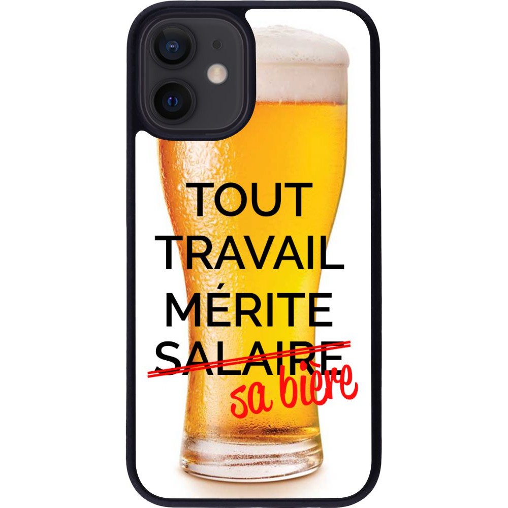 Hülle iPhone 12 mini - Silikon schwarz Tout travail mérite sa bière