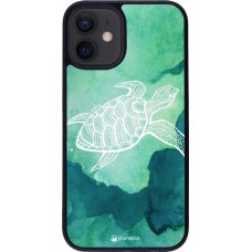 Coque iPhone 12 mini - Silicone rigide noir Turtle Aztec Watercolor
