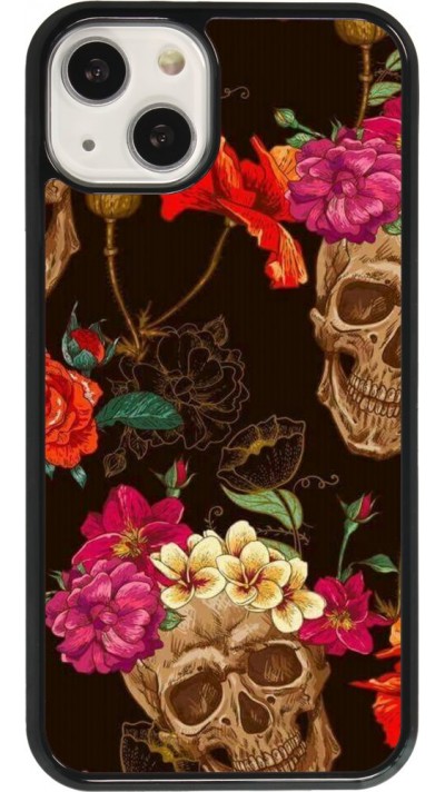 Coque iPhone 13 - Skulls and flowers
