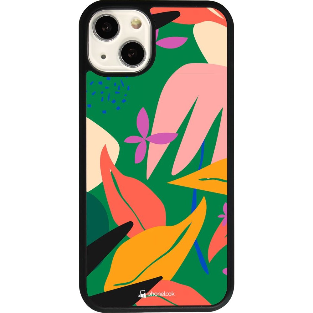Coque iPhone 13 - Silicone rigide noir Abstract Jungle