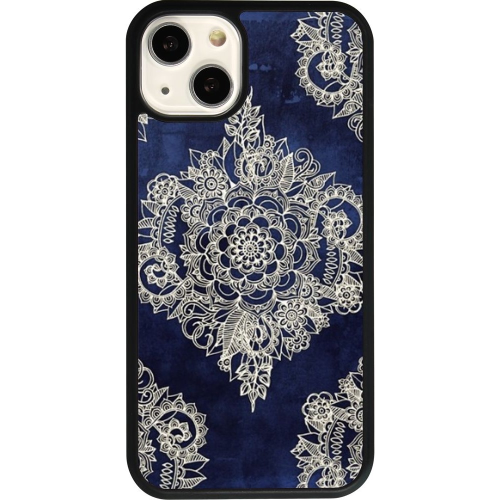 Coque iPhone 13 - Silicone rigide noir Cream Flower Moroccan