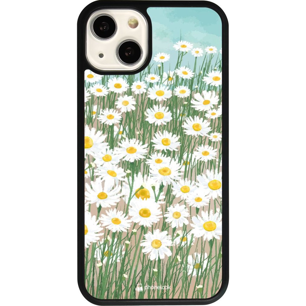 Coque iPhone 13 - Silicone rigide noir Flower Field Art