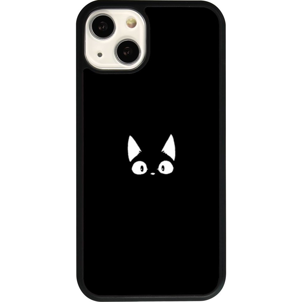 Coque iPhone 13 - Silicone rigide noir Funny cat on black