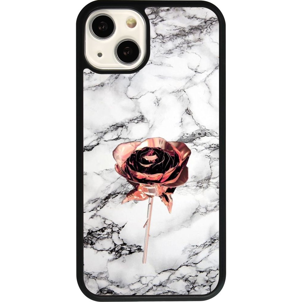 Coque iPhone 13 - Silicone rigide noir Marble Rose Gold