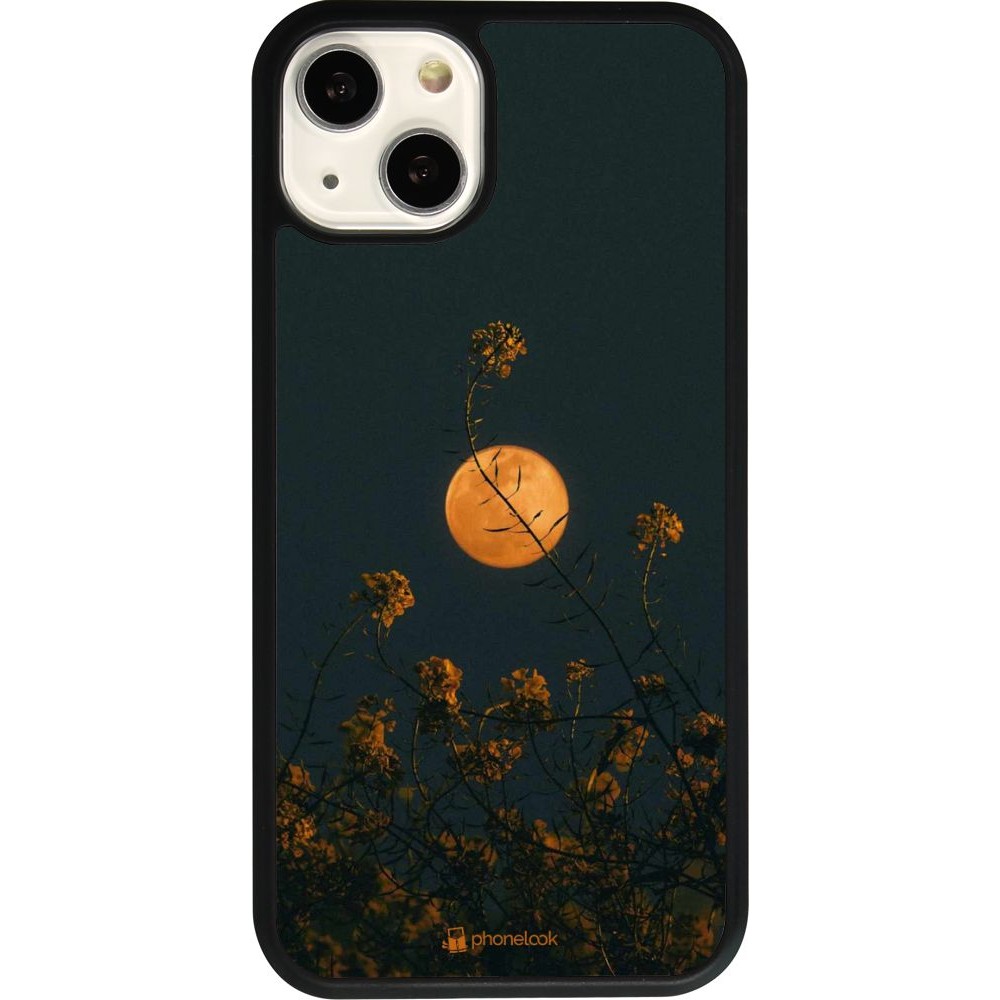 Coque iPhone 13 - Silicone rigide noir Moon Flowers