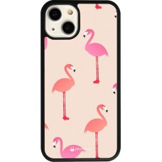 Coque iPhone 13 - Silicone rigide noir Pink Flamingos Pattern