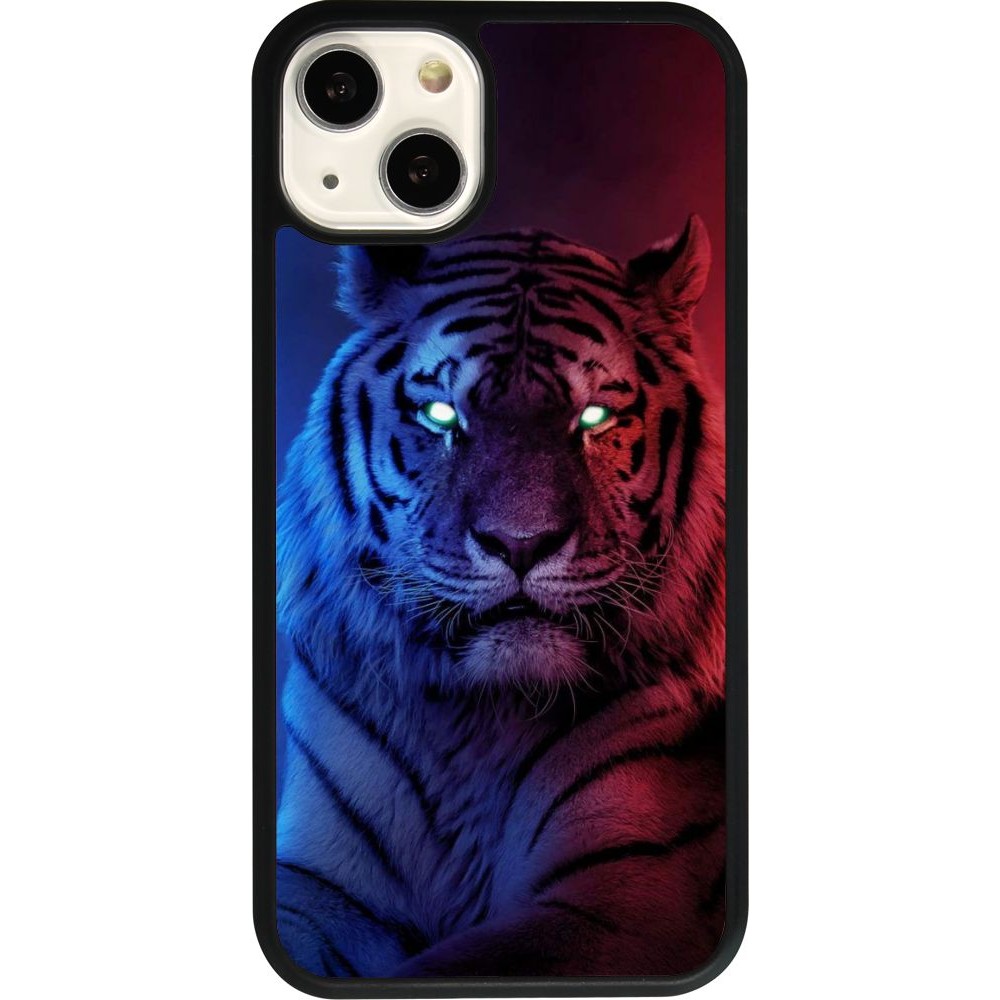 Coque iPhone 13 - Silicone rigide noir Tiger Blue Red