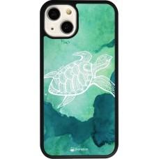 Coque iPhone 13 - Silicone rigide noir Turtle Aztec Watercolor