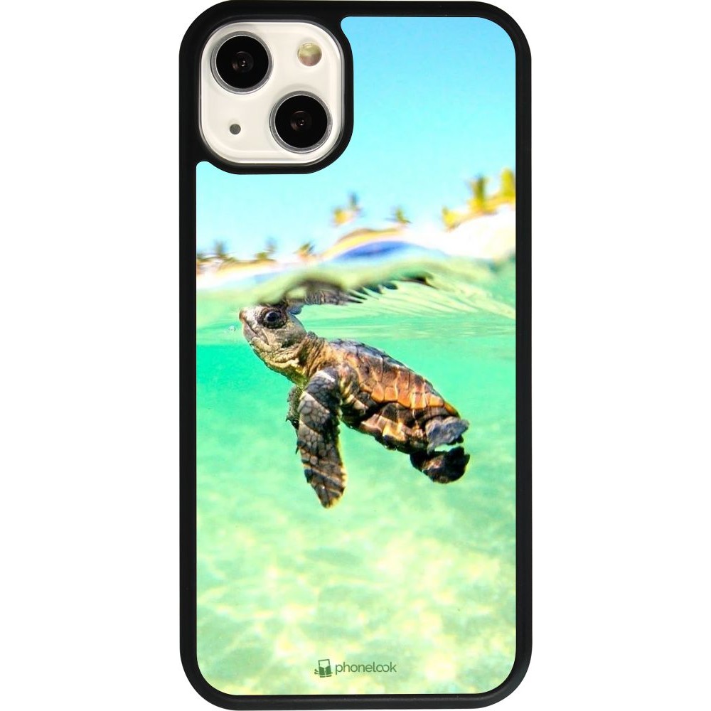 Coque iPhone 13 - Silicone rigide noir Turtle Underwater