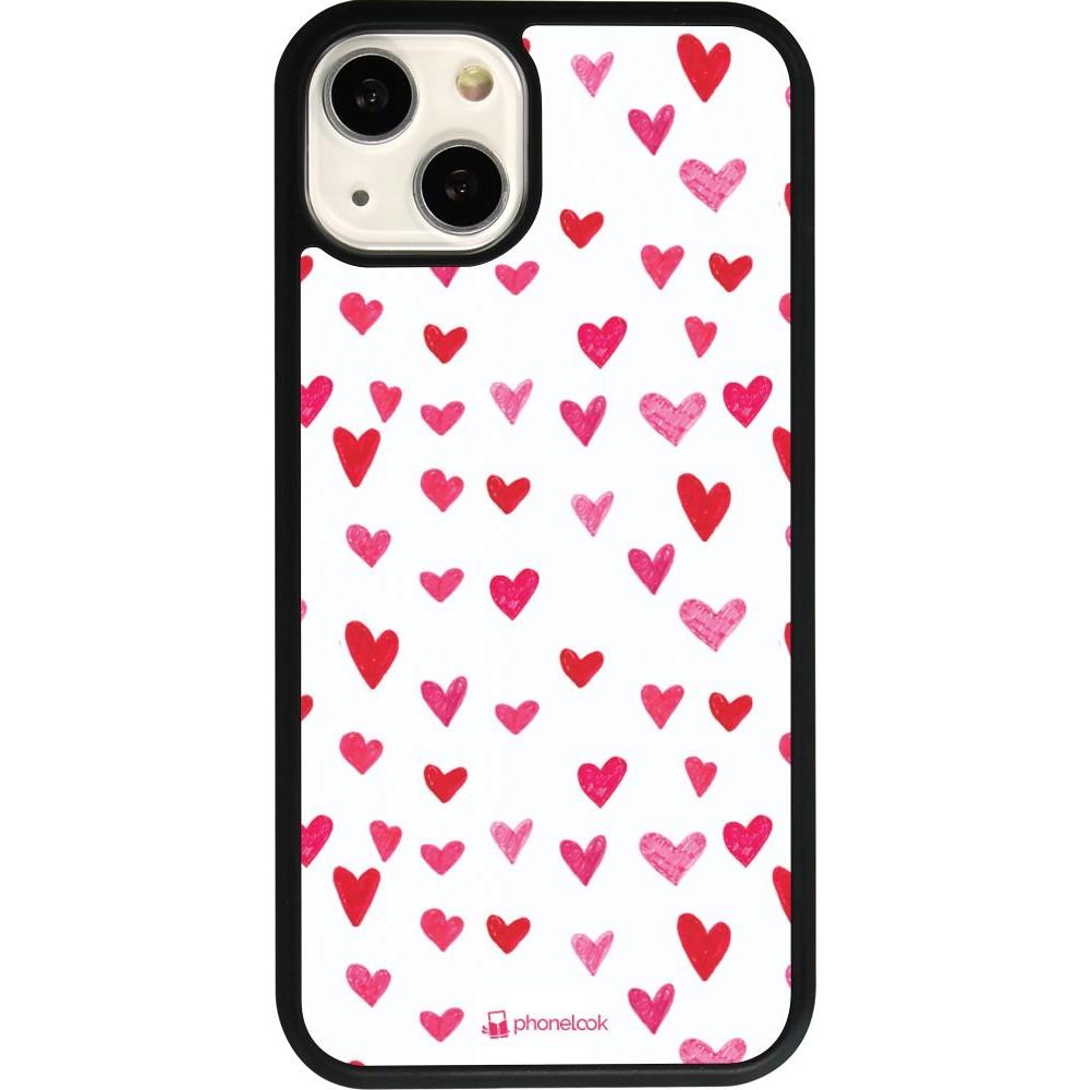 Coque iPhone 13 - Silicone rigide noir Valentine 2022 Many pink hearts