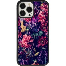 Coque iPhone 13 Pro Max - Silicone rigide noir Flowers Dark