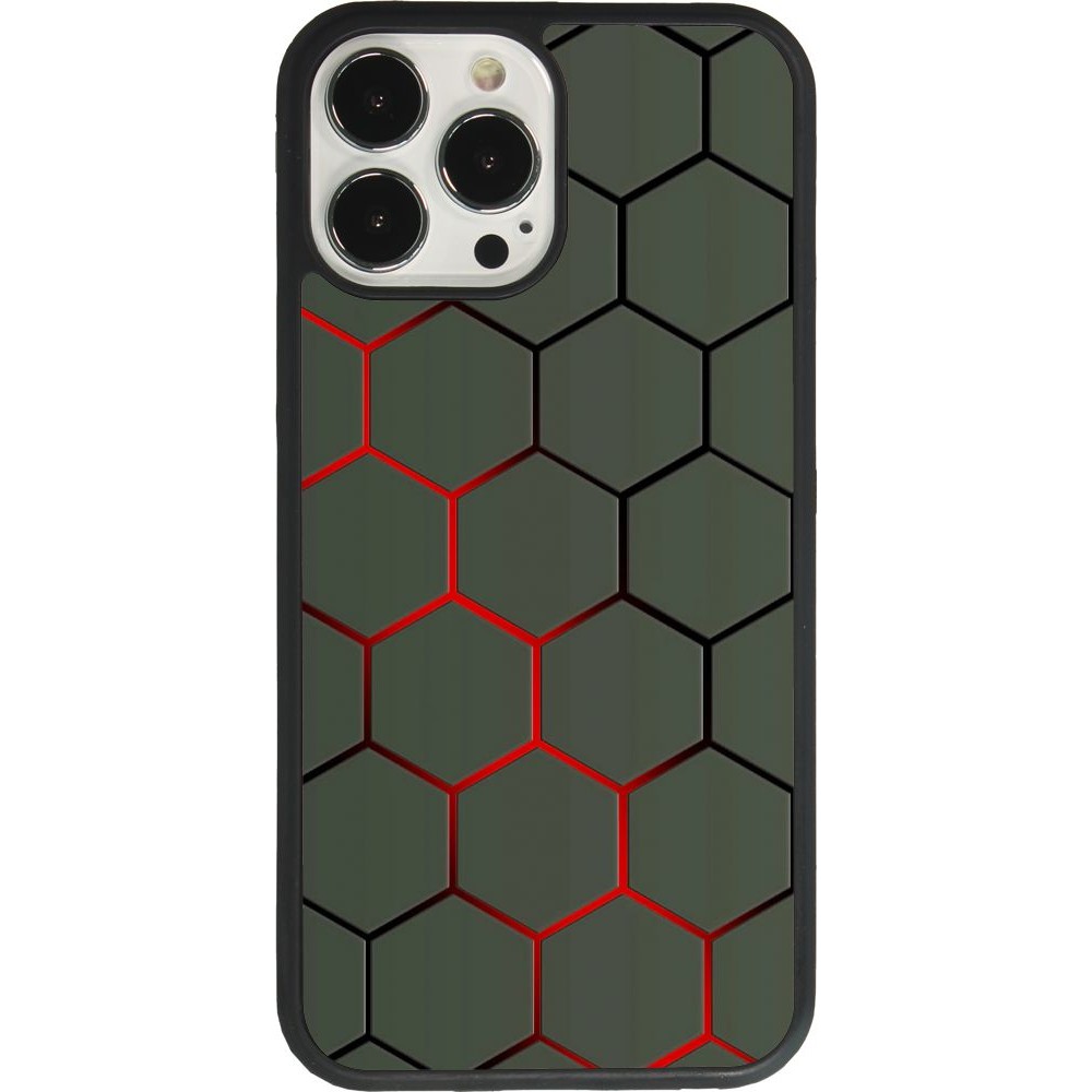 Coque iPhone 13 Pro Max - Silicone rigide noir Geometric Line red