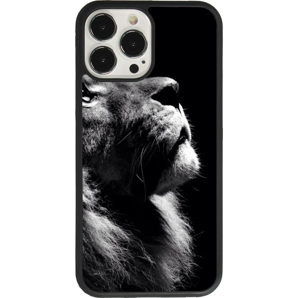 Coque iPhone 13 Pro Max - Silicone rigide noir Lion looking up