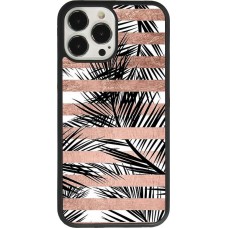 Coque iPhone 13 Pro Max - Silicone rigide noir Palm trees gold stripes