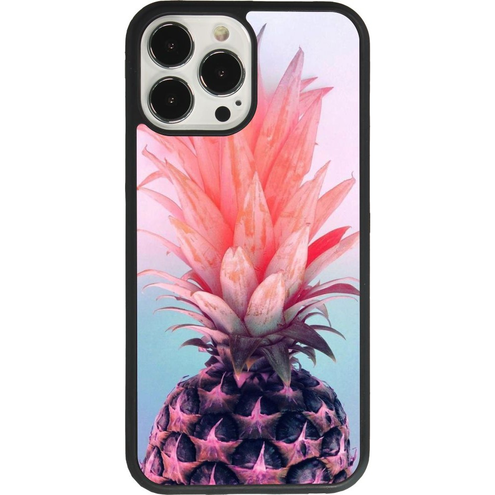 Coque iPhone 13 Pro Max - Silicone rigide noir Purple Pink Pineapple