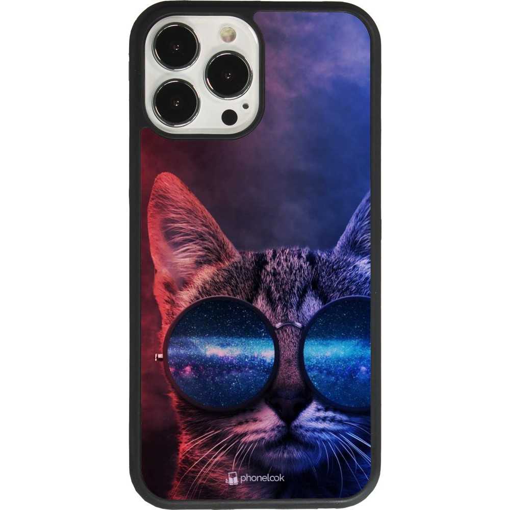 Coque iPhone 13 Pro Max - Silicone rigide noir Red Blue Cat Glasses
