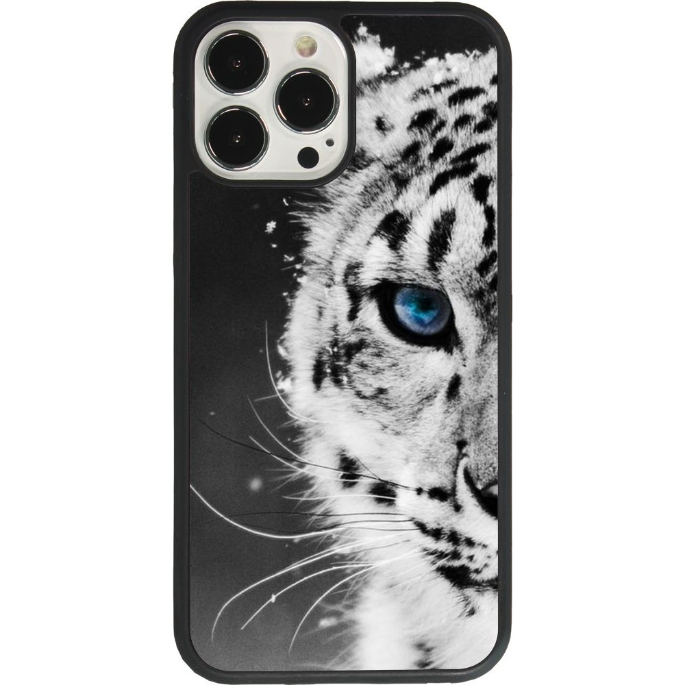 Coque iPhone 13 Pro Max - Silicone rigide noir White tiger blue eye
